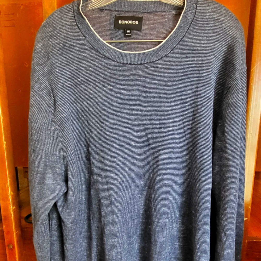 EUC! Bonobos Linen Crew Neck Sweater Blue XXL Summer Beach Lightweight